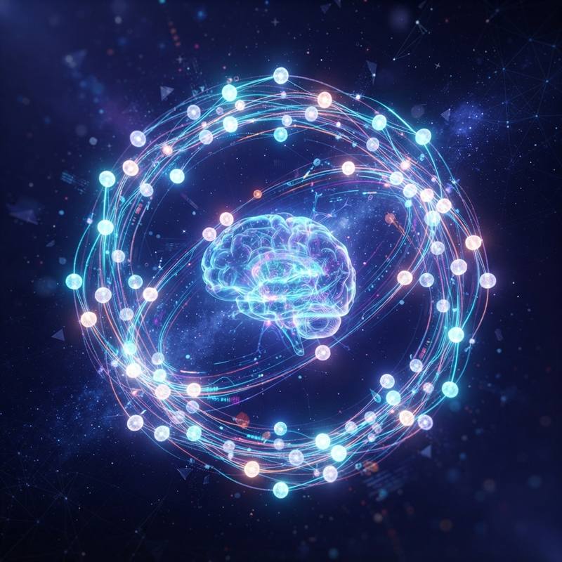 حلقهی تکرارشوندهی نودهای هوشمند حول یک هستهی مرکزی که مفهوم Agent Loop را به تصویر میکشد